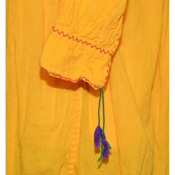 Handmade Yellow Rococo Embroidered Floral Mexican Blouse Tunic Top Size S - Picture 7 of 10